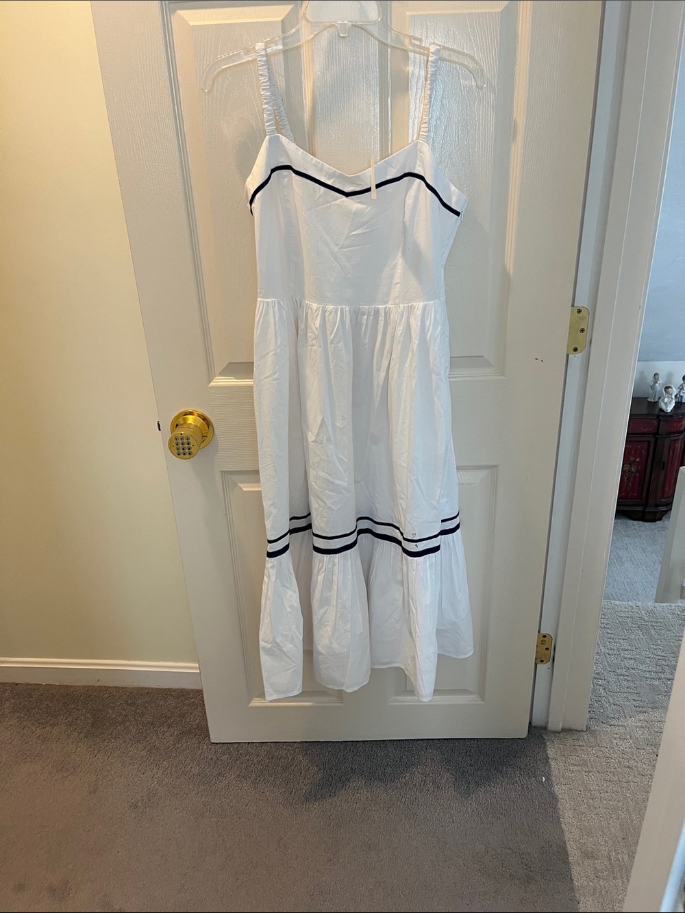 J. Crew Factory White Sundress with Navy Stripe Trim